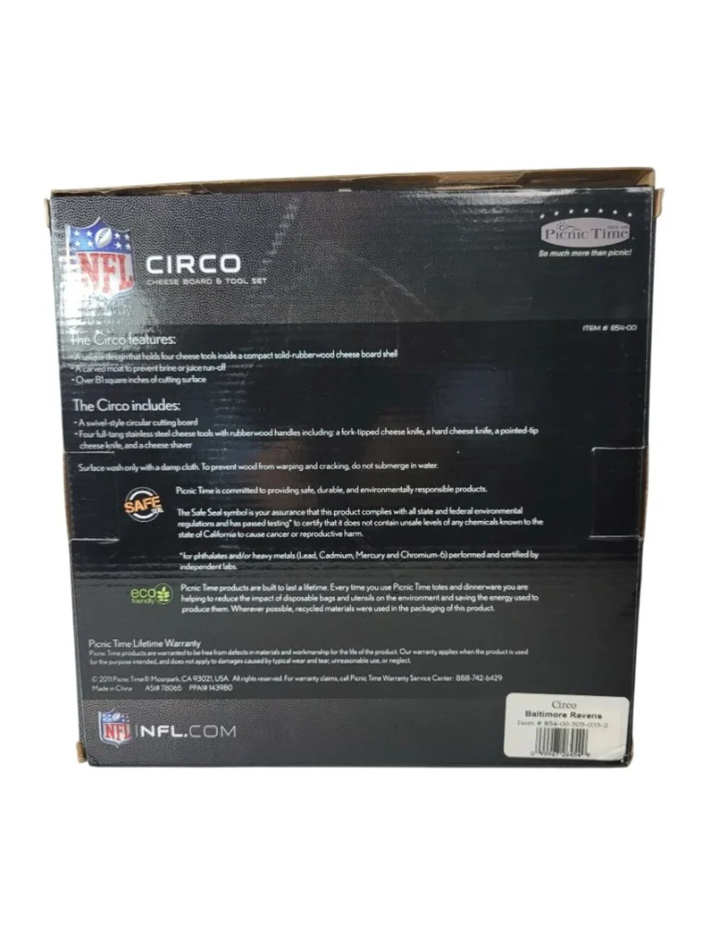 NFL Baltimore Ravens Cheese Board Tool Set Wood Round Rotate Football Circo NEW